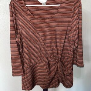 Christopher & Banks Brown Asymmetrical Tie Front Blouse